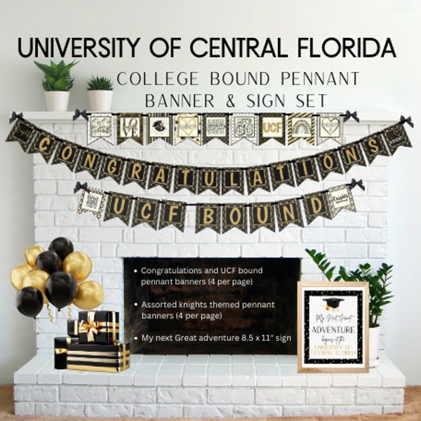 UCF Bound Personalized Graduation Party Decor, Knights Bound Pennant Banner, Congratulations, High School, College, Printable Next Adventure