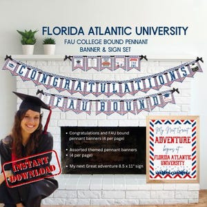 FAU Bound Pennant Banner Sign, Graduation Party Decorations, Congratulations  Pennant, Florida Atlantic University Bunting Next Adventure