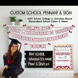 Personalized Name College Bound Pennant Banner Sign Garland |ANY College Colors| Grad Party Bunting | Next Adventure |High School Graduation