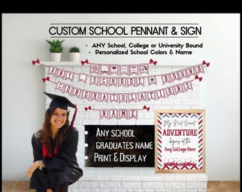 Nom personnalisé guirlande de bannière fanion reliure universitaire | TOUTES les couleurs de l'université | Bruant festif pour les diplômés | Prochaine aventure |L'obtention du diplôme d'études secondaires