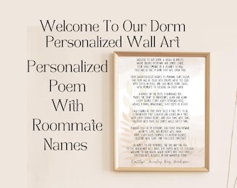 Arte mural personalizado "Bienvenido a nuestra residencia" / Decoración personalizada para residencia universitaria con poema y nombres de compañeros / Letrero imprimible / Regalo para la residencia
