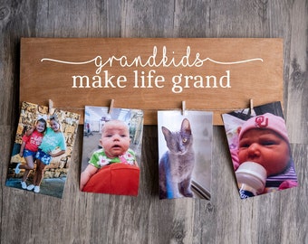 Grandkids make life grand | Grandkids make life grand wood sign | Grandkids photo hanger | Wooden photo holder | Personalized Photo hanger