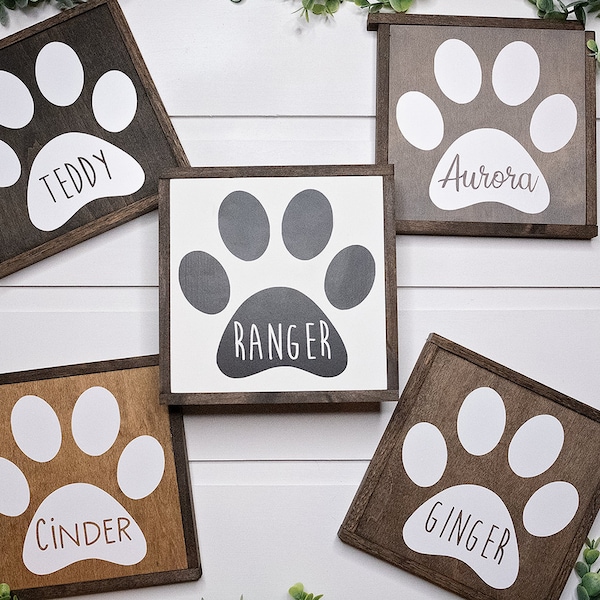 Personalized Paw Print Wood Sign | Pet Name Sign | Custom Pet Name | Rustic Dog Sign | Dog Sign