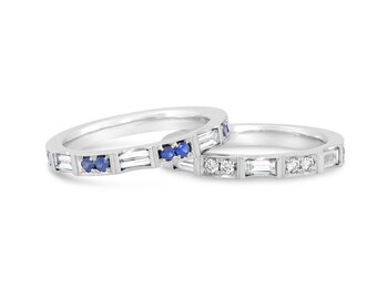 Diamond or Sapphire Baguette Stackable Band Ring (EM01-320)