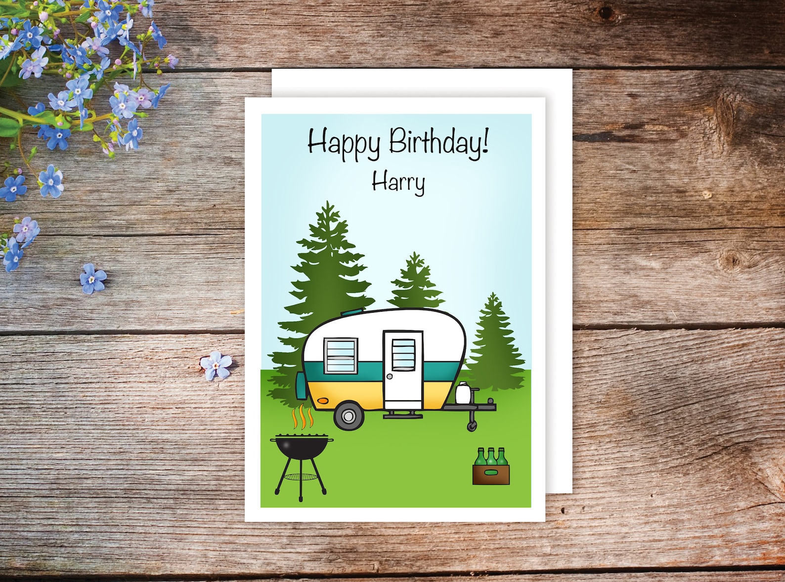 Personalised Caravan Card, Birthday Card, Caravan, BBQ, Beers, Happy
