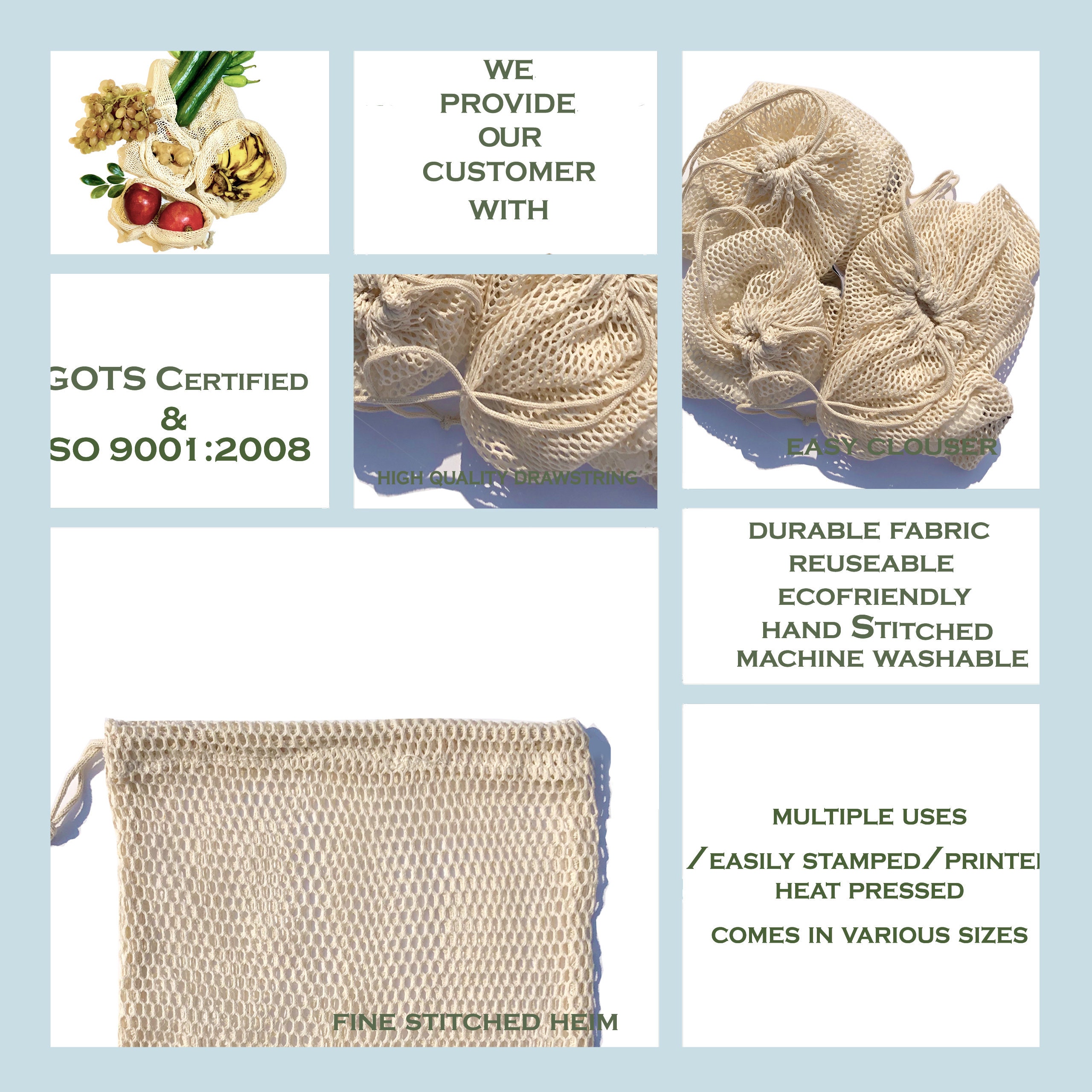 8x 10 100 Organic Cotton Mesh Produce Bags Etsy