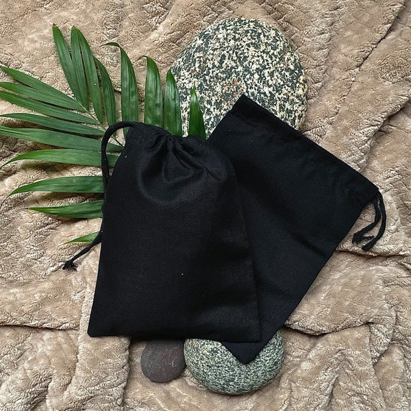 6" X 8" Black Cotton, Biodegradable and Reusable Premium Quality Muslin Single Drawstring Bags, Available in (Pack of 10, 25, 50, 100, 200)