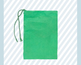 Green Premium Quality Cotton Christmas, Party and Halloween Reusable Double Drawstring Favor Storage Bags ( Choose Size & Quantity)