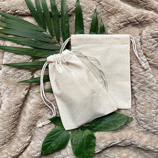 2" X 3" 100% Organic Cotton, Biodegradable and Reusable Premium Quality Muslin Double Drawstring Bags (Pack of 10, 25, 50, 100, 200)
