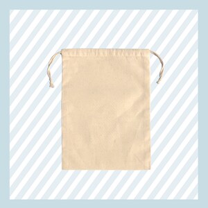 May include: A plain white cotton drawstring bag with a white cord.