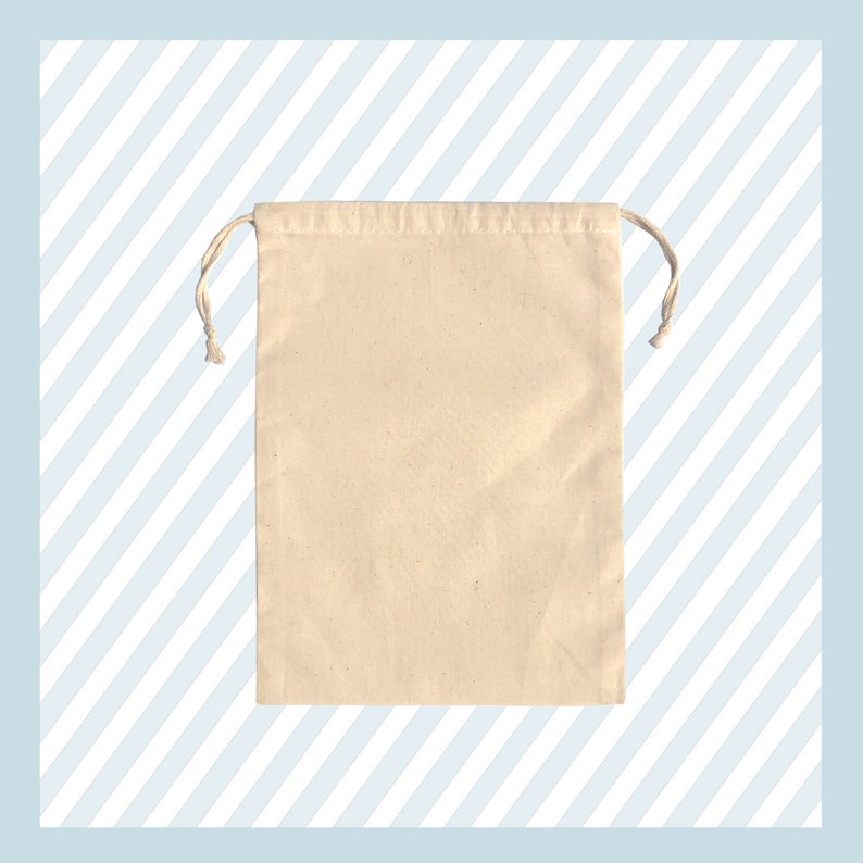 May include: A plain white cotton drawstring bag with a white cord.