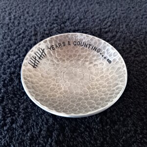 10th Wedding Anniversary, 4" Handmade Aluminum Bowl. "10 (TALLY MARKS) Years and Counting... ∞".  Wedding Anniversary GIFT