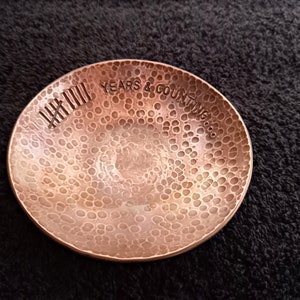 9 (tally marks) Years & Counting... 9th Wedding Anniversary. 4" Copper Bowl. Hammered, Hand-Engraved.. Wedding Anniversary GIFT