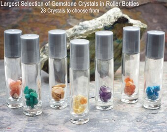 Botellas de rodillos de piedras preciosas de cristal / Botella de rodillos con chips de piedras preciosas / Chips de cristal para botellas de rodillos EO