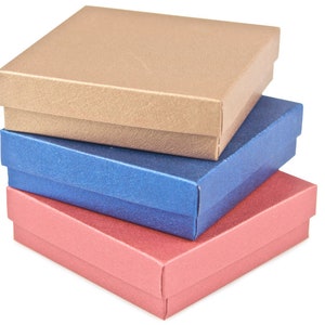 Three (3) Small Gift Boxes with cotton pad filler | The Jewel Tones - 3.5&quot; x 3.5&quot; x 1&quot; | Small Gift Box | Earring Box | Jewelry Gift Box