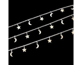 Silver Moon and Star Chain - Sold by the foot