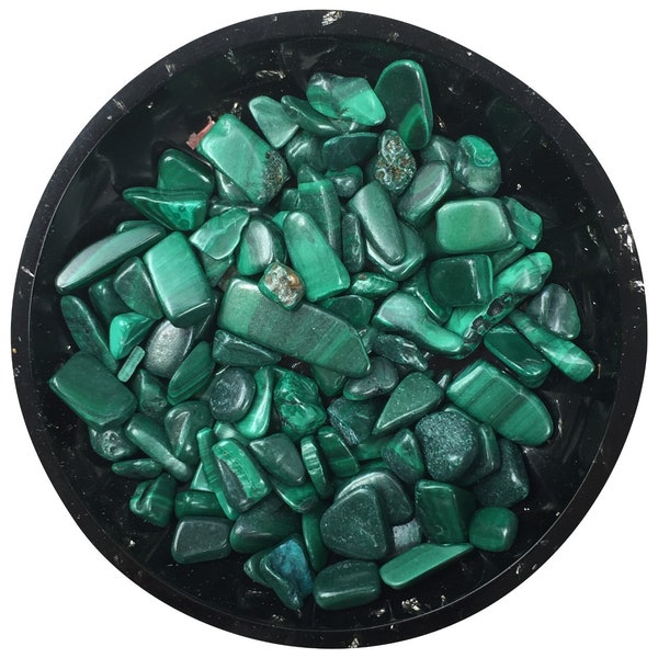 Malachite Mini Crystal Chips - Size 2 | Mini Malachite Chip Stones | Roller Bottle Crystals | Gemstone Chips | Orgonite Supplies