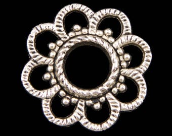 Pewter Raised Flower Charm Pendant - Set of 6