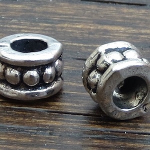 Small Dot Design Cylinder Spacer Beads - 20 pieces | Antique Silver 6 x 4.2 mm Spacer Beads
