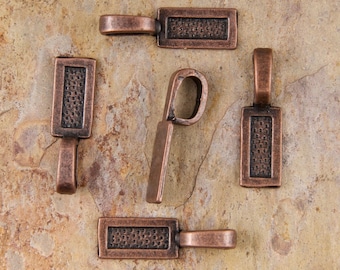 Antique Copper Medium Rectangle Glue on Pendant Bails - Set of 5 or 10