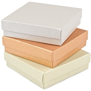 Three (3) Small Gift Boxes with cotton pad filler | The Metallics - 3.5&quot; x 3.5&quot; x 1&quot; | Bracelet Box | Small Gift Box | Jewelry Gift Box