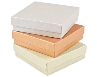 Three (3) Small Gift Boxes with cotton pad filler | The Metallics - 3.5" x 3.5" x 1" | Bracelet Box | Small Gift Box | Jewelry Gift Box