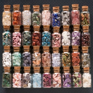Mini Crystal Chips in Apothecary Bottles | 48 Different Crystals | Crystal Bottles | Crystal Chip Sampler | Gemstone Chips | US Seller