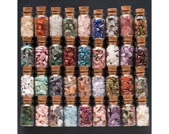 Mini chips de cristal en frascos de boticario / 50 cristales diferentes / Frascos de cristal / Muestrario de chips de cristal / Chips de piedras preciosas / Vendedor en EE. UU.