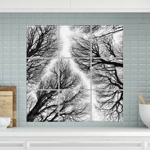 Ceramic Tile Mural - Tile Mural Black White Tree Art Design Tile Mural 12.75"x12.75" Or 18"x18" Backsplash Kitchen Mural Bathroom Tile Mural