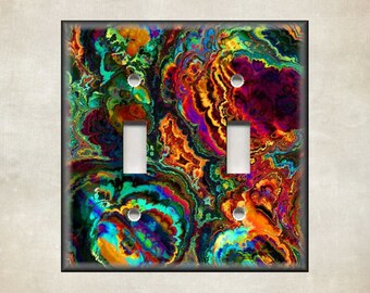 PERSONALIZED ORANGE FLOWER ABSTRACT PATCH WORK ART LIGHT SWITCH PLATE COVER