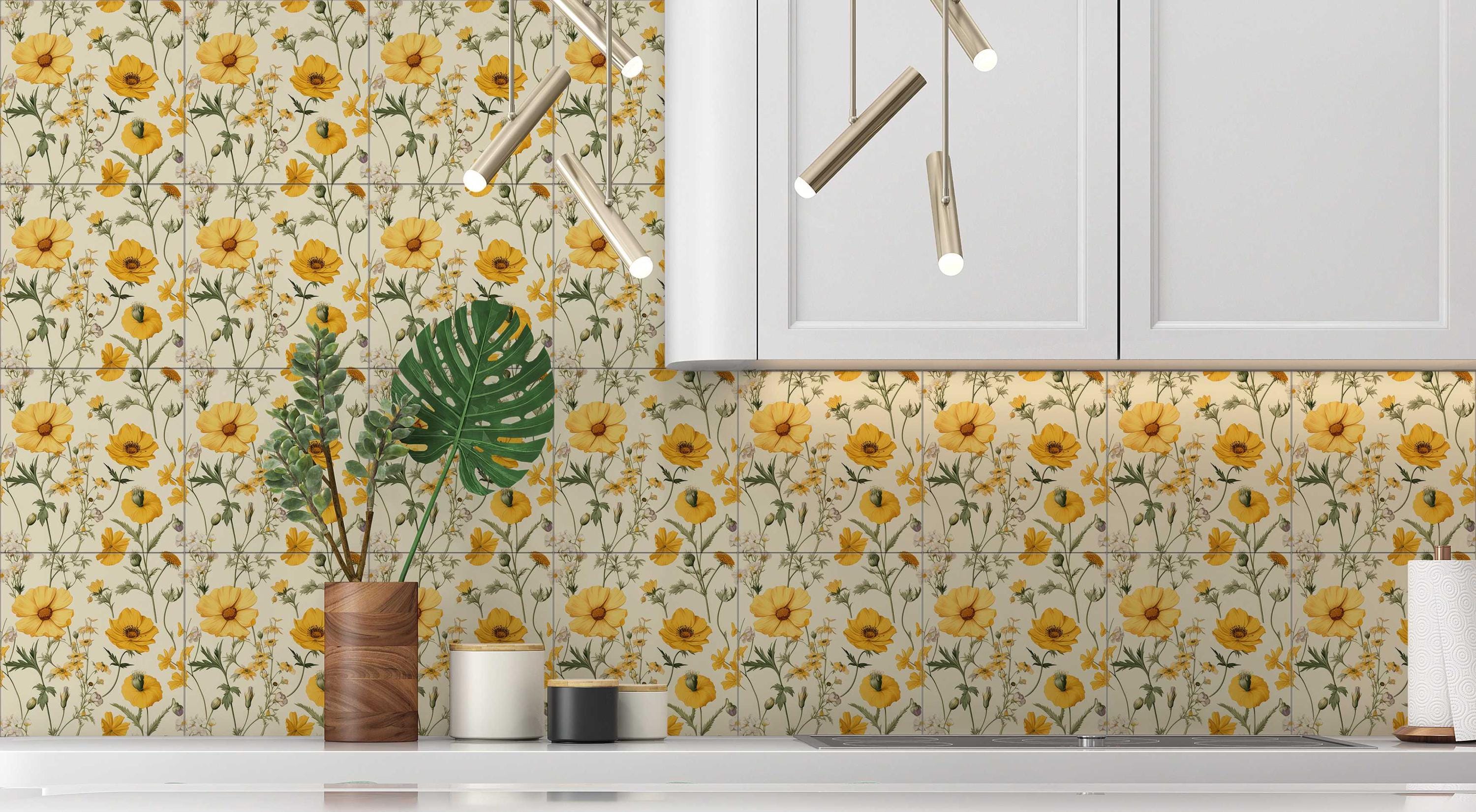 Botanical Floral Ceramic Tile - Kitchen Backsplash Tile - Bathroom