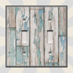 Beach Aged Wood Image Design Blue Grey - Metal Beach Light Switch Plate Cover - Coastal Home Decor - Switch Plates Outlets - Free Shipping