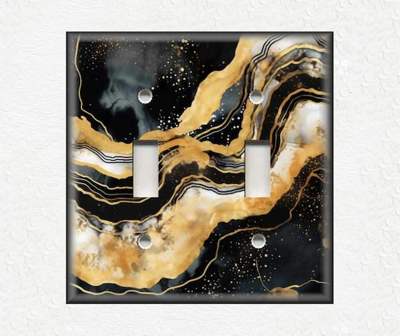 Marble Art Design Black And Gold Metal Switch Plate Covers And Outlet Covers - Moody Home Decor - Decorative Wall Plates - Home Decor