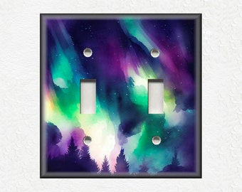 Northern Lights Design Metal Switch Plate Covers And Outlet Covers - Aurora Borealis Night Sky Home Design - Luna Gallery - Free Shipping