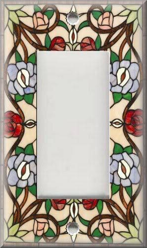 Metal Light Switch Plate Cover Stained Glass Flowers Home Decor Art Nouveau 