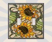 Stained Glass Sunflowers Design Home Decor Sunflower Decor - Metal Light Switch Plate Cover - Switch Plates Outlet Covers - Free Shipping