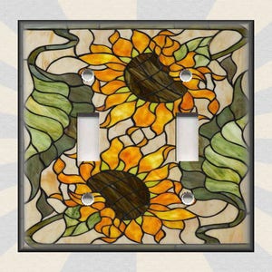 Stained Glass Sunflowers Design Home Decor Sunflower Decor - Metal Light Switch Plate Cover - Switch Plates Outlet Covers - Free Shipping