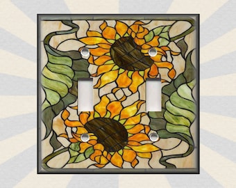 Stained Glass Sunflowers Design Home Decor Sunflower Decor - Metal Light Switch Plate Cover - Switch Plates Outlet Covers - Free Shipping