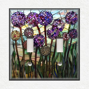 Allium Stained Glass Floral Design Metal Switch Plate Covers And Outlet Covers - Unique Light Switch Plate Covers Outlet Covers