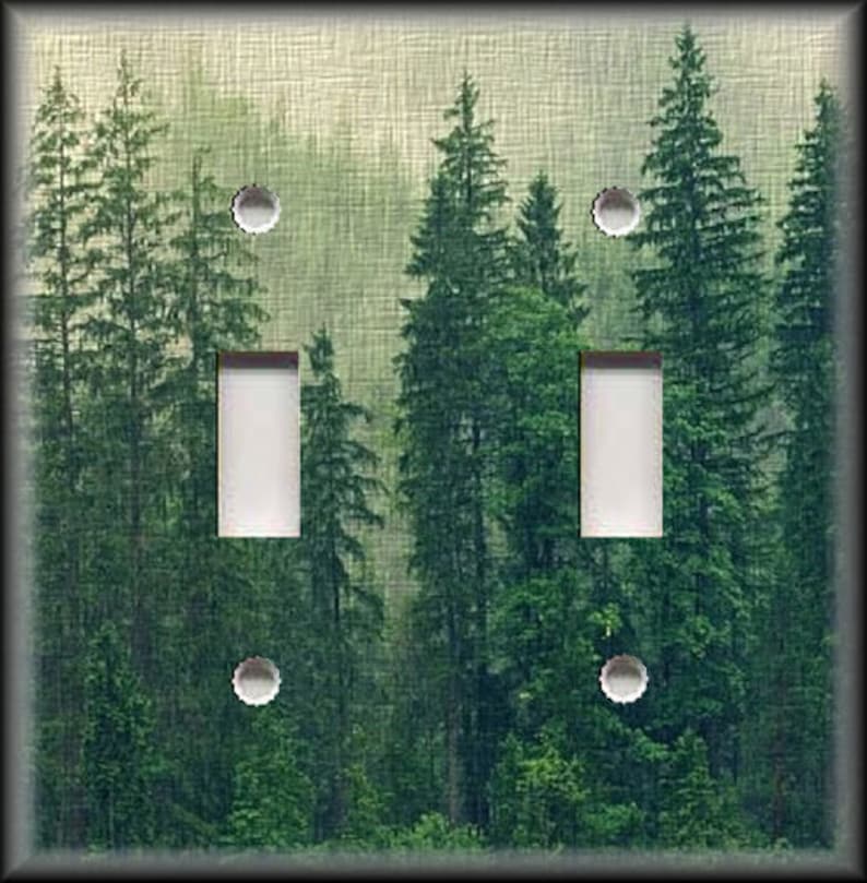Tree Forest Decor Pine Tree Rustic Decor - Nature Forest Trees Metal Light Switch & Outlet Covers - Home Decor Double Toggle