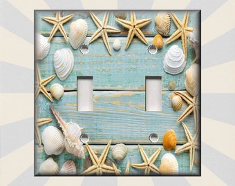 Beach Shells Switch Plate Covers - Coastal Decor - Metal Beach Light Switch Plates And Outlet Covers - Luna Gallery - Free Shipping