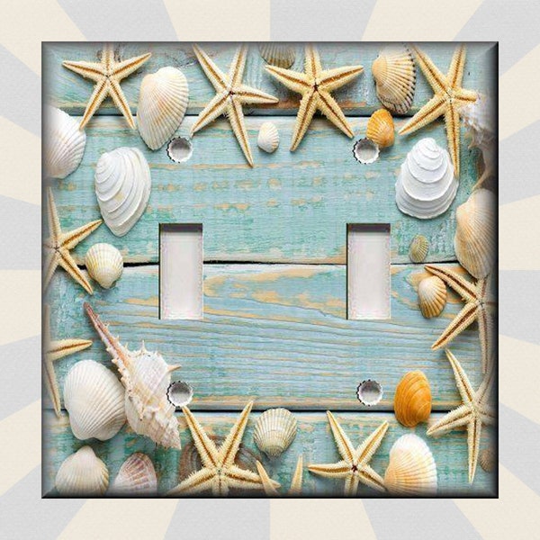 Beach Shells Switch Plate Covers - Coastal Decor - Metal Beach Light Switch Plates And Outlet Covers - Luna Gallery - Free Shipping