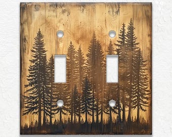 Pine Tree Forest Rustic Wood Design - Metal Switch Plate Covers And Outlet Covers - Unique Light Switch Plate Covers Decorative Wall Plates
