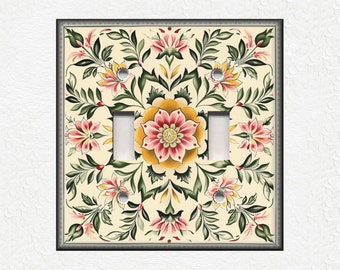 Pink Yellow Green Floral Design Metal Light Switch Plate Covers Botanical Switch Plates And Outlet Covers - Decorative Floral Switch Covers