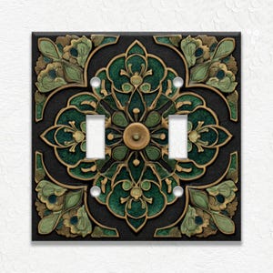 Dark Green Vintage Design Metal Light Switch Covers and Outlet Covers - Decorative Green Switch Plates Receptacle Covers - Green Wall Plates