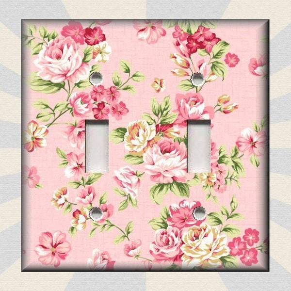 Pink Roses Shabby Chic Home Decor Rose Floral Pink Floral Decor - Metal Light Switch Plate Cover - Switch Plates Outlet Covers Free Shipping