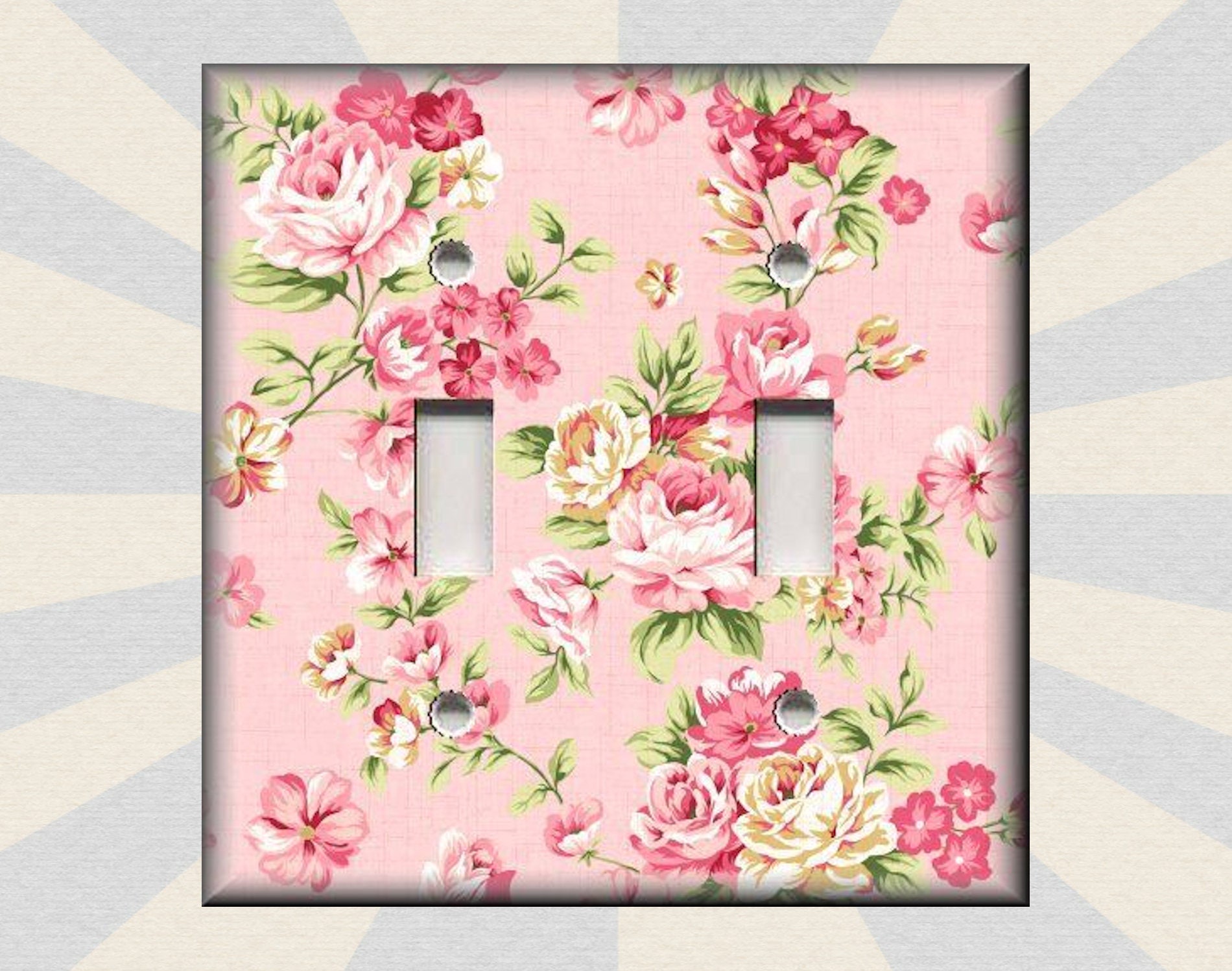 Pink Flowers Art Shabby Chic Home Decor Floral Metal Light Switch Plate Cover 
