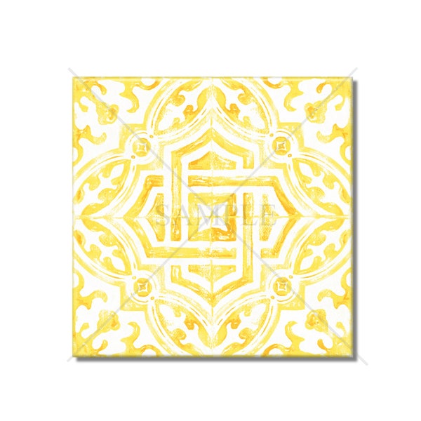 Yellow Ceramic Tile - Bathroom Tile - Decorative Ceramic Tile Backsplash - Kitchen Backsplash Tile - Yellow Ceramic Tile With A Pattern