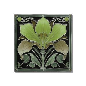 Art Nouveau Ceramic Tile Green Kitchen Backsplash Tile - Unique Green Bathroom Tile - Antique Design Tile Fireplace Tiles - Free Shipping