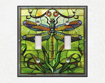 Stained Glass Dragonfly Design Home Decor Metal Light Switch Plate Covers - Decorative Dragonfly Art Light Switch Plates And Outlet Covers